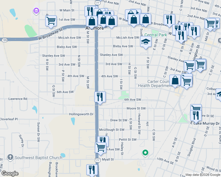 map of restaurants, bars, coffee shops, grocery stores, and more near 429 K Street Southwest in Ardmore