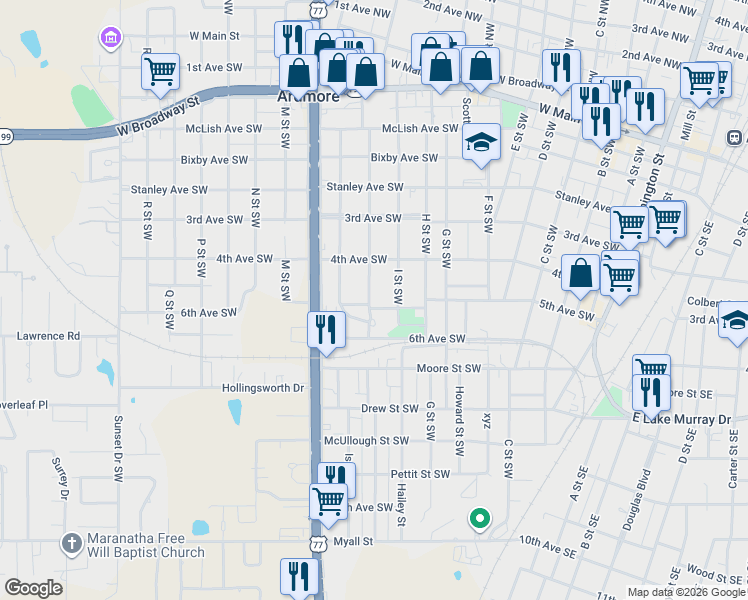 map of restaurants, bars, coffee shops, grocery stores, and more near 429 K Street Southwest in Ardmore