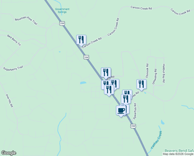 map of restaurants, bars, coffee shops, grocery stores, and more near 146 Hornbeam RD in Broken Bow