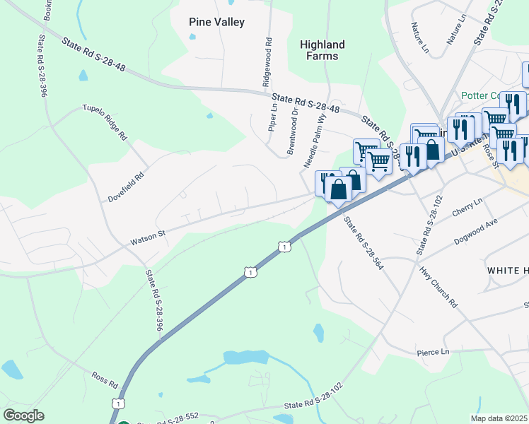 map of restaurants, bars, coffee shops, grocery stores, and more near 2395 Watson Street in Elgin