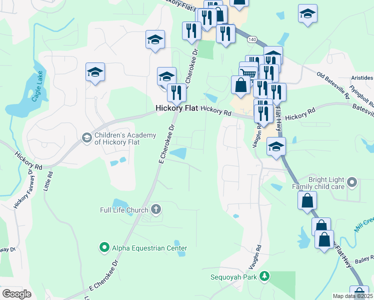 map of restaurants, bars, coffee shops, grocery stores, and more near 215 Windsor Park Drive in Woodstock
