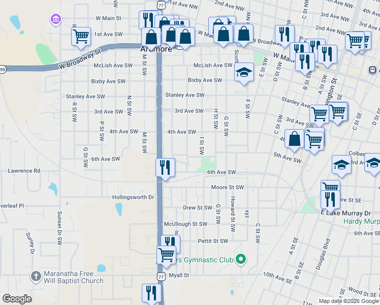 map of restaurants, bars, coffee shops, grocery stores, and more near 429 K Street Southwest in Ardmore