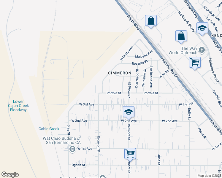 map of restaurants, bars, coffee shops, grocery stores, and more near 4295 Raquel Court in San Bernardino