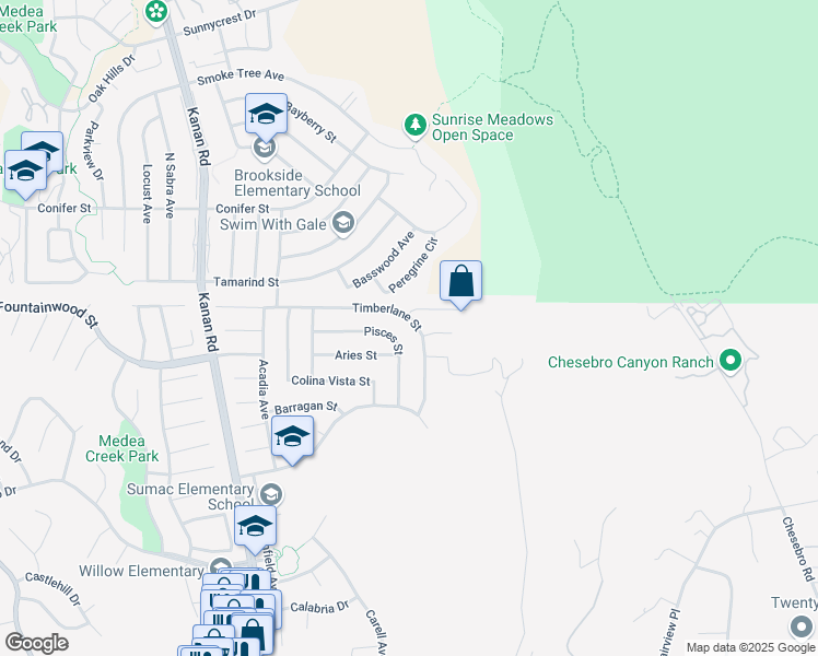 map of restaurants, bars, coffee shops, grocery stores, and more near 6321 Timberlane Street in Agoura Hills