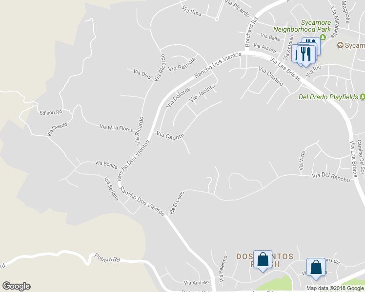 map of restaurants, bars, coffee shops, grocery stores, and more near 615 Via Cristina in Thousand Oaks