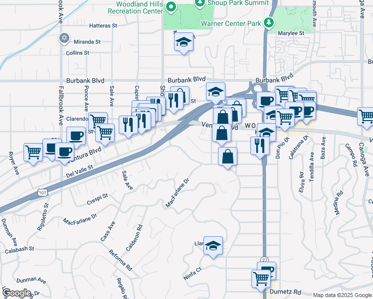 map of restaurants, bars, coffee shops, grocery stores, and more near 22277 Avenue San Luis in Los Angeles