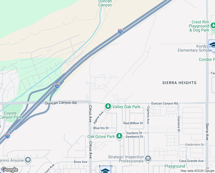 map of restaurants, bars, coffee shops, grocery stores, and more near 4807 Citrus Avenue in Fontana