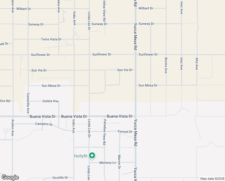 map of restaurants, bars, coffee shops, grocery stores, and more near 59150 Mesa Drive in Yucca Valley