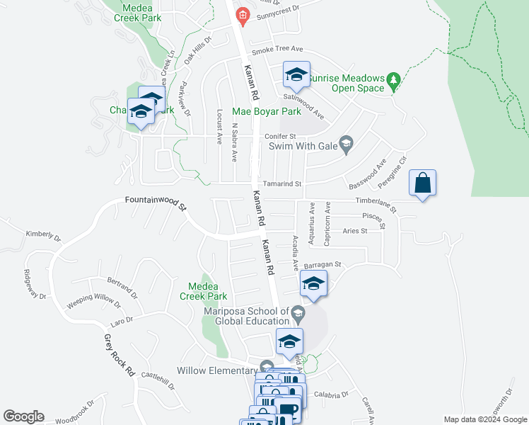 map of restaurants, bars, coffee shops, grocery stores, and more near 28955 Marlies Street in Agoura Hills