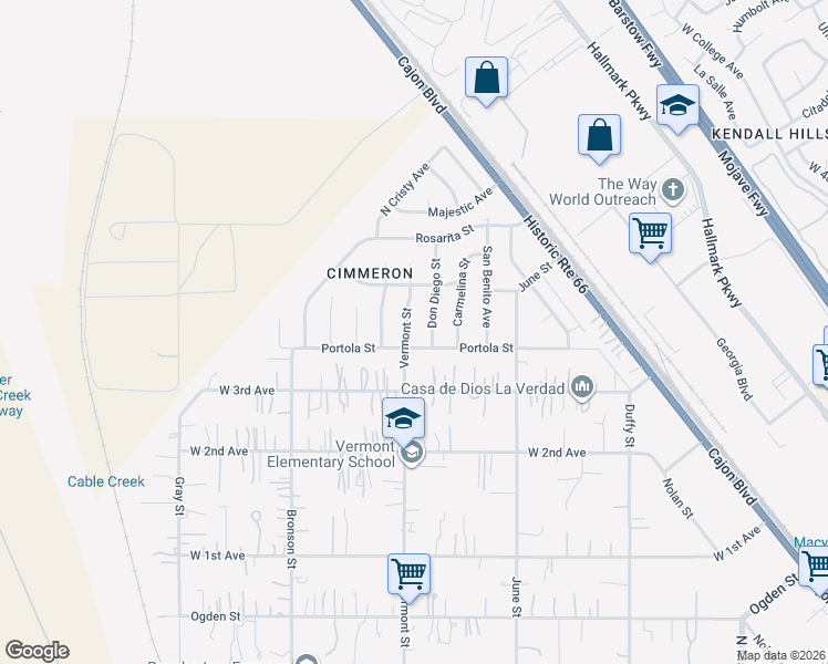 map of restaurants, bars, coffee shops, grocery stores, and more near 3921 Vermont Street in Muscoy