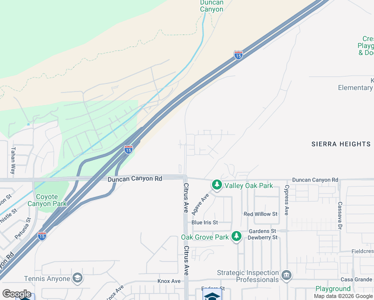 map of restaurants, bars, coffee shops, grocery stores, and more near 4807 Citrus Avenue in Fontana