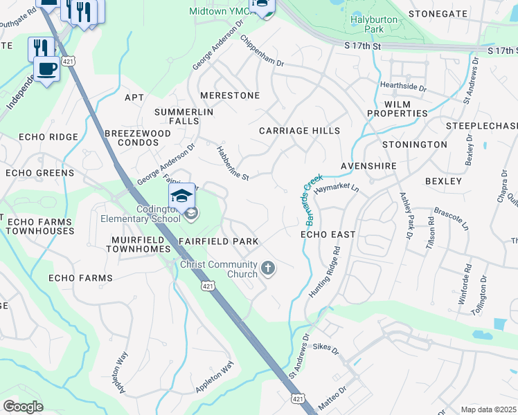map of restaurants, bars, coffee shops, grocery stores, and more near 1139 Island Cove in Wilmington