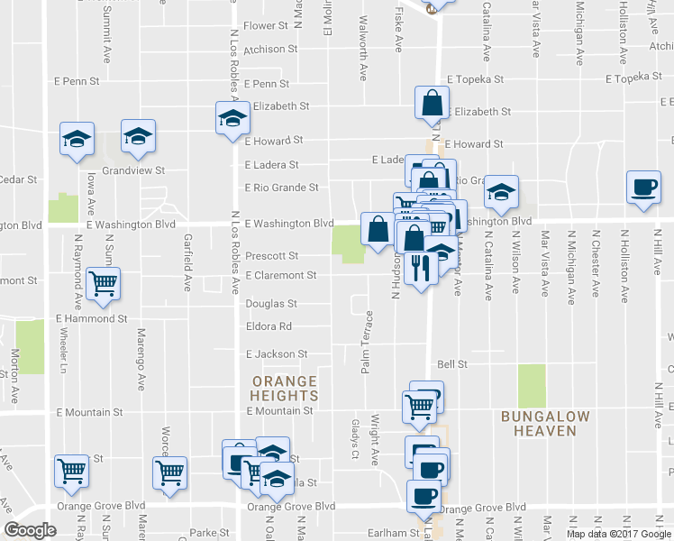 map of restaurants, bars, coffee shops, grocery stores, and more near 1226 North El Molino Avenue in Pasadena