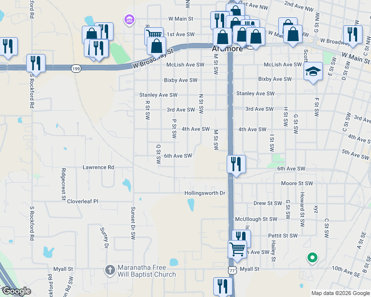 map of restaurants, bars, coffee shops, grocery stores, and more near 811 O Street Southwest in Ardmore