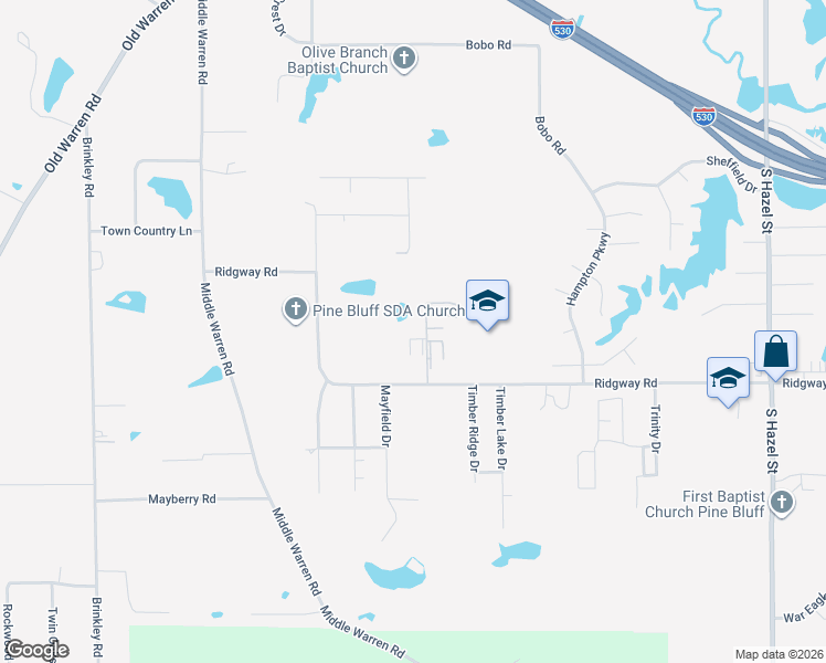 map of restaurants, bars, coffee shops, grocery stores, and more near 3301 Ridgway Road in Pine Bluff