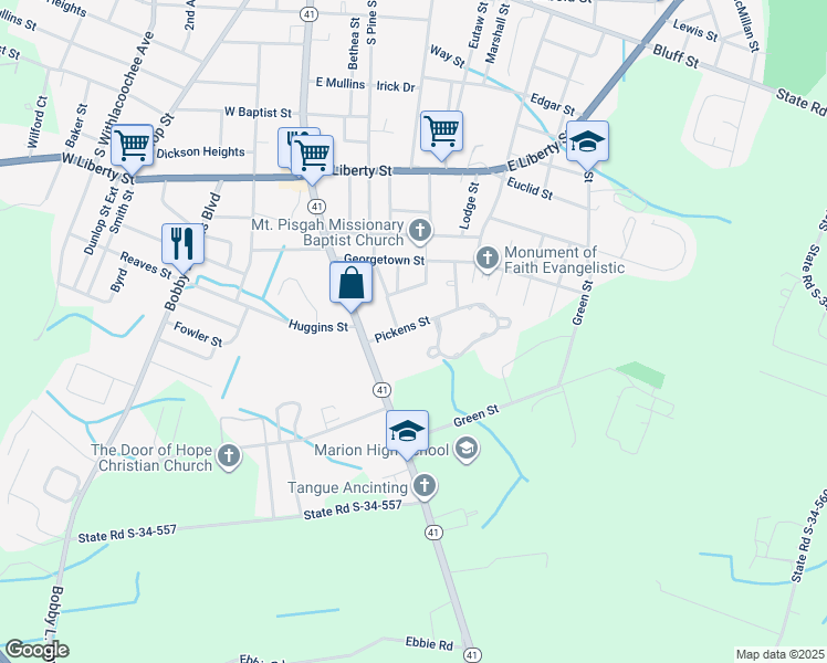 map of restaurants, bars, coffee shops, grocery stores, and more near 204 Pickens Street in Marion
