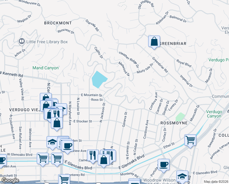 map of restaurants, bars, coffee shops, grocery stores, and more near 1338 North Jackson Street in Glendale