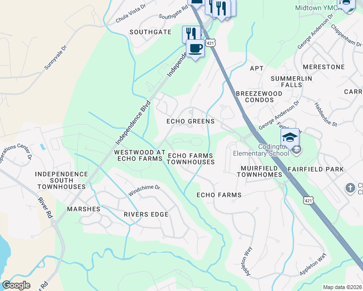 map of restaurants, bars, coffee shops, grocery stores, and more near 311 St Anne's Moor in Wilmington