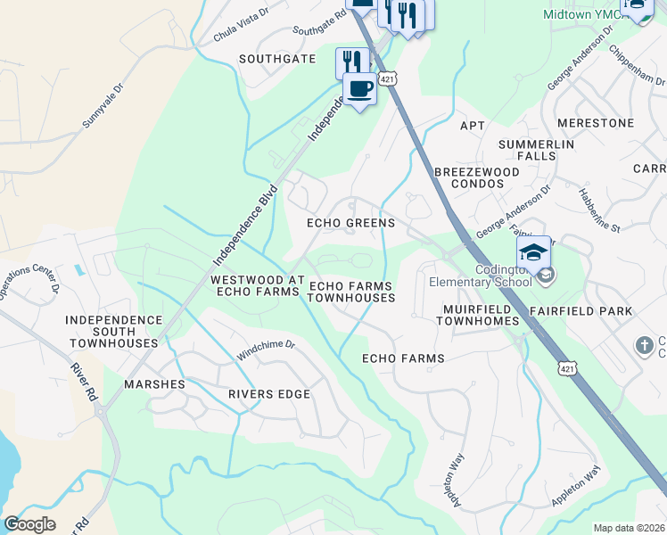 map of restaurants, bars, coffee shops, grocery stores, and more near 311 St Anne's Moor in Wilmington