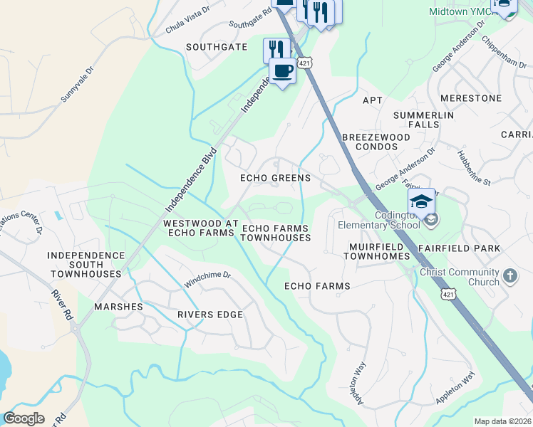 map of restaurants, bars, coffee shops, grocery stores, and more near 311 St Anne's Moor in Wilmington