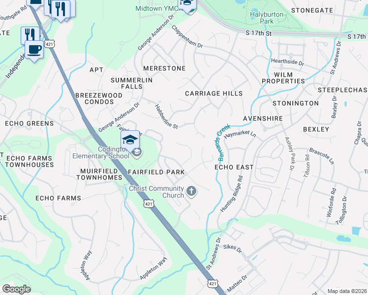 map of restaurants, bars, coffee shops, grocery stores, and more near 1139 Island Cove in Wilmington