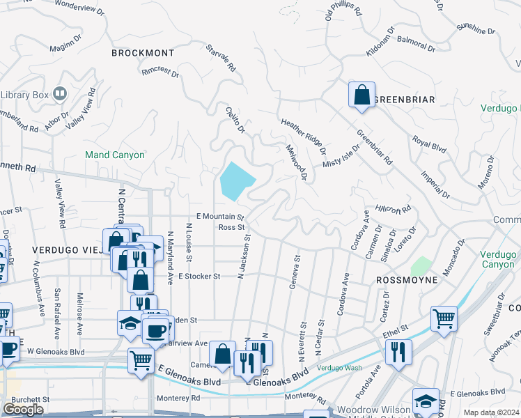 map of restaurants, bars, coffee shops, grocery stores, and more near 706 Bohlig Road in Glendale