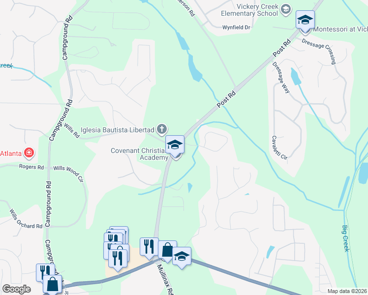 map of restaurants, bars, coffee shops, grocery stores, and more near 6820 Rocking Horse Lane in Cumming