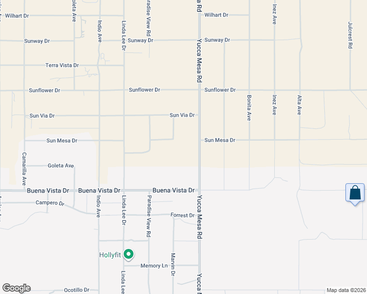 map of restaurants, bars, coffee shops, grocery stores, and more near 59150 Mesa Drive in Yucca Valley