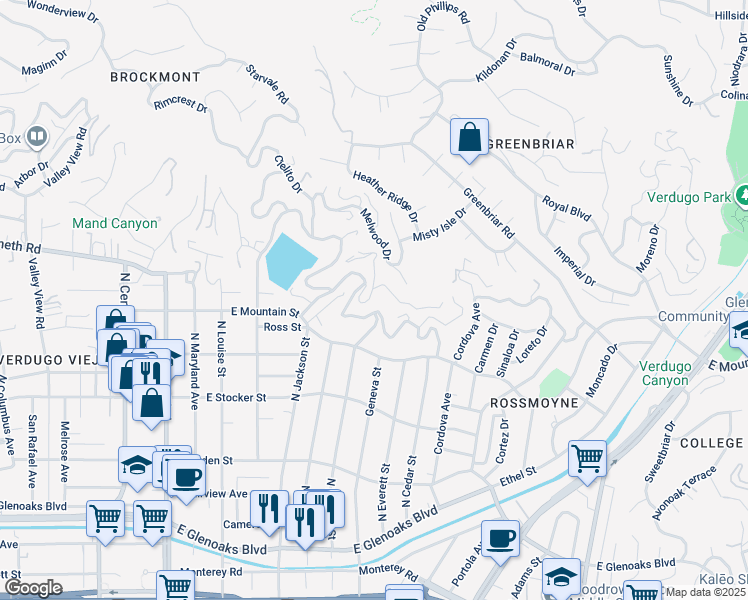 map of restaurants, bars, coffee shops, grocery stores, and more near 706 Bohlig Road in Glendale