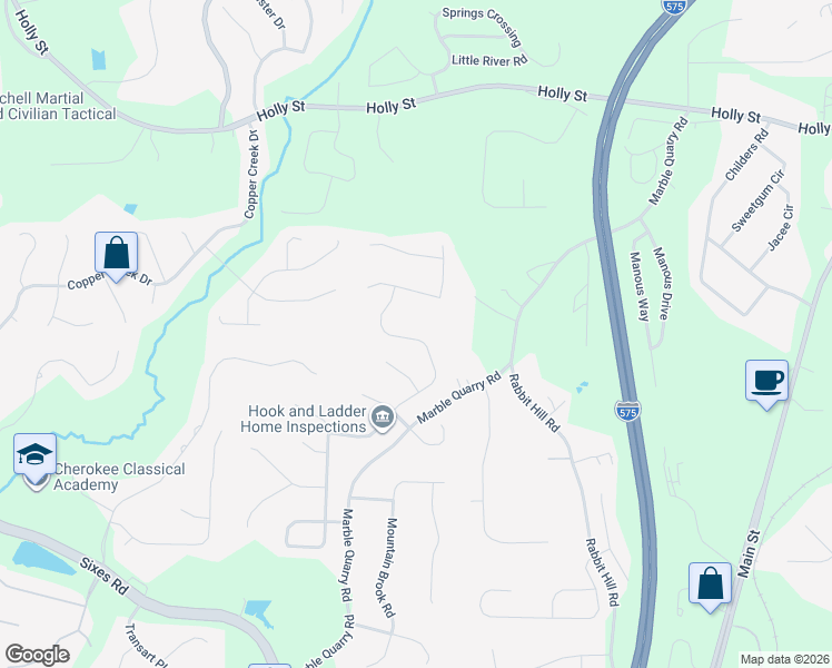 map of restaurants, bars, coffee shops, grocery stores, and more near 464 Crestmont Lane in Canton