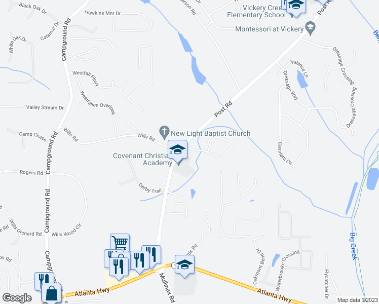 map of restaurants, bars, coffee shops, grocery stores, and more near 6830 Rocking Horse Lane in Cumming