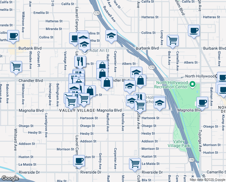 map of restaurants, bars, coffee shops, grocery stores, and more near in Los Angeles