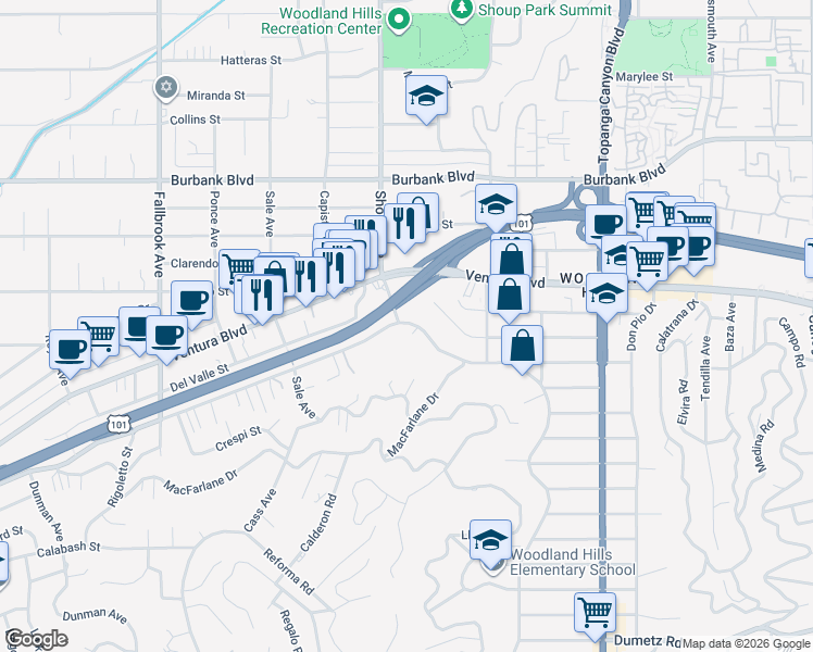 map of restaurants, bars, coffee shops, grocery stores, and more near 22324 Avenue San Luis in Los Angeles