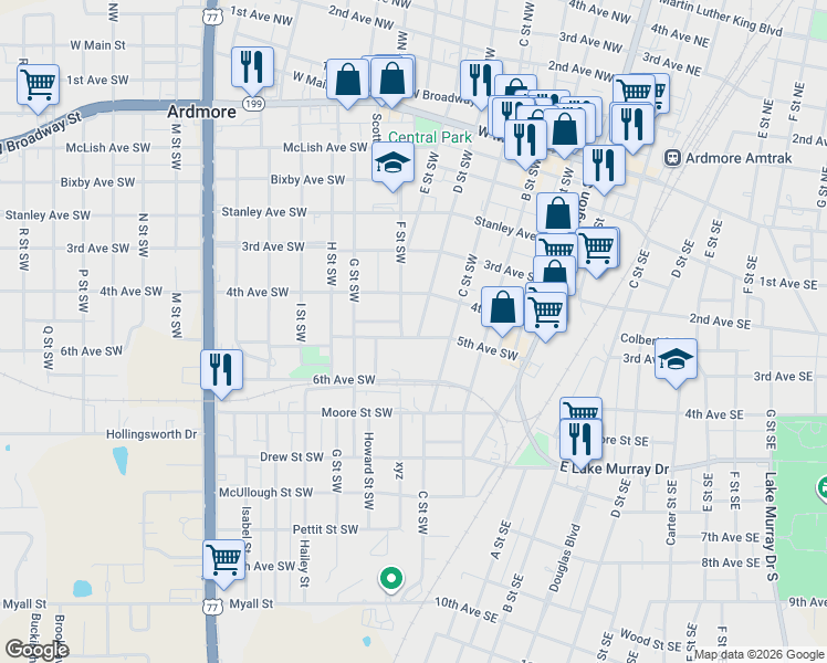 map of restaurants, bars, coffee shops, grocery stores, and more near 425 D Street Southwest in Ardmore