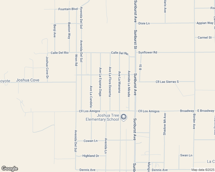 map of restaurants, bars, coffee shops, grocery stores, and more near 4726 Avenue La Flora Desierta in Joshua Tree