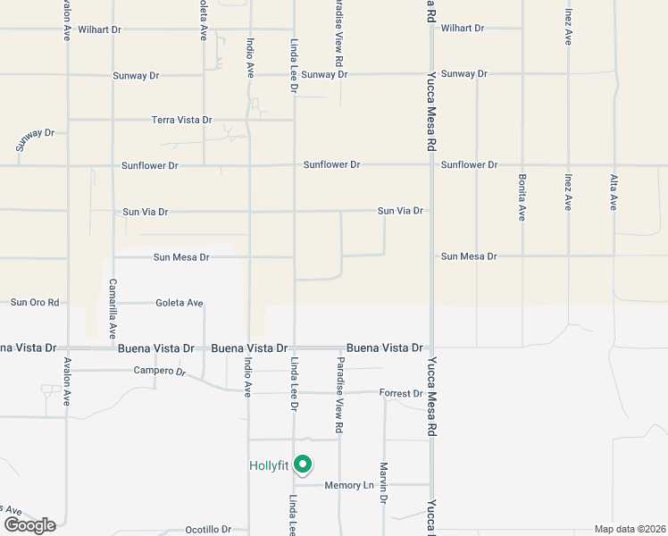 map of restaurants, bars, coffee shops, grocery stores, and more near 4715 Linda Lee Drive in Yucca Valley