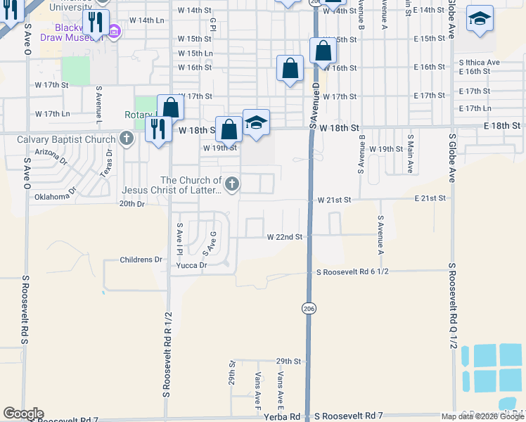 map of restaurants, bars, coffee shops, grocery stores, and more near 2111 Dove Lane in Portales