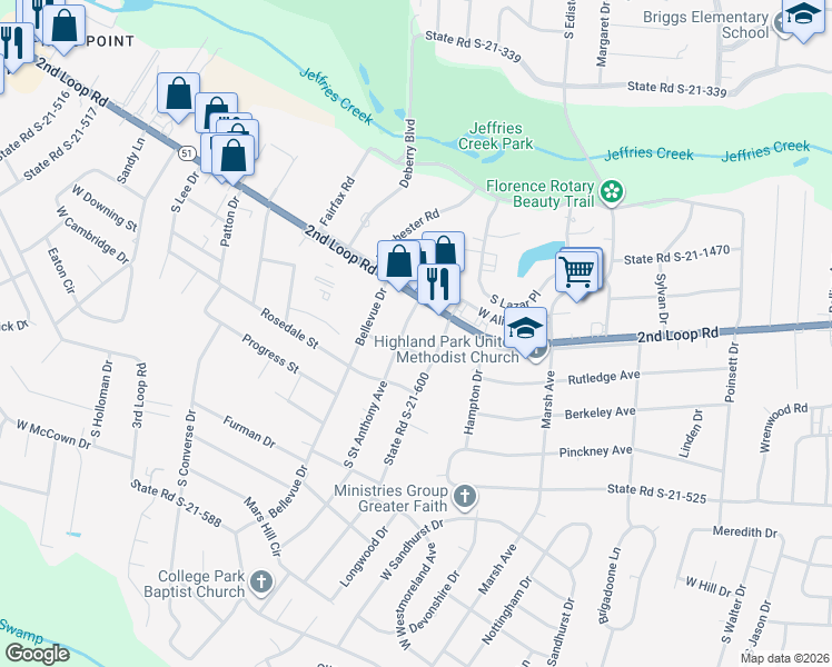 map of restaurants, bars, coffee shops, grocery stores, and more near 1520 Saint Anthony Avenue in Florence