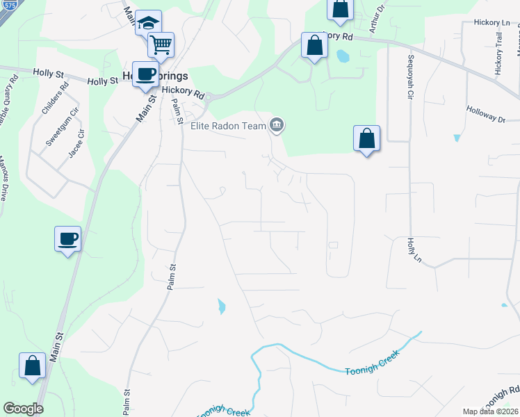 map of restaurants, bars, coffee shops, grocery stores, and more near 105 McWhirter Drive in Holly Springs