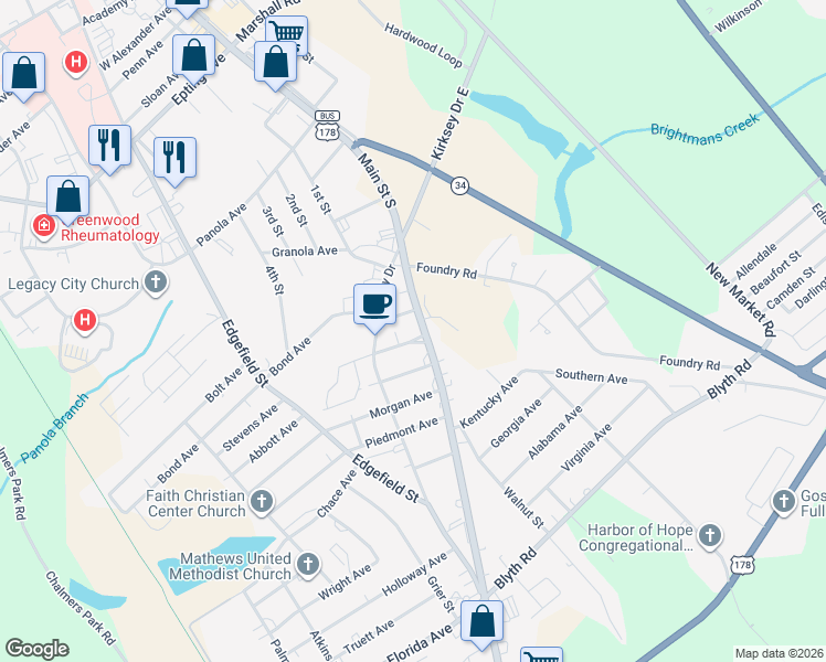 map of restaurants, bars, coffee shops, grocery stores, and more near 102 Columbia Ave in Greenwood