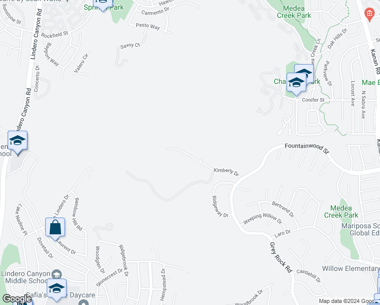 map of restaurants, bars, coffee shops, grocery stores, and more near 29729 Kimberly Drive in Agoura Hills