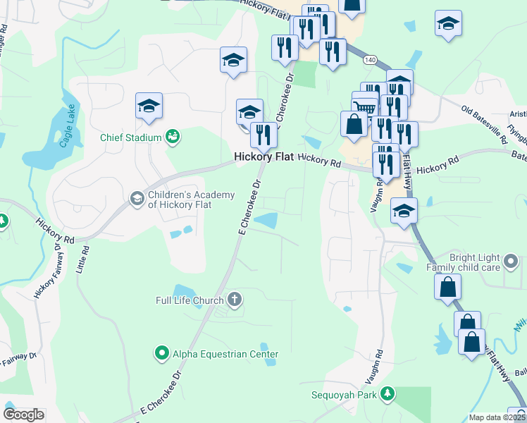 map of restaurants, bars, coffee shops, grocery stores, and more near 225 Windsor Park Drive in Woodstock