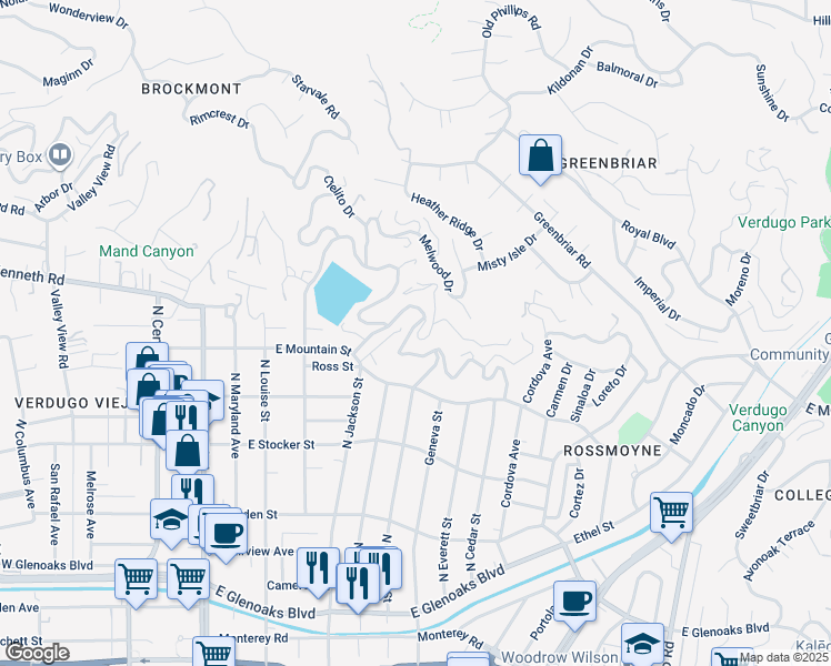 map of restaurants, bars, coffee shops, grocery stores, and more near 726 Bohlig Road in Glendale