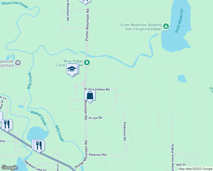 map of restaurants, bars, coffee shops, grocery stores, and more near 1332 Flag Hollow Road in Navajo County
