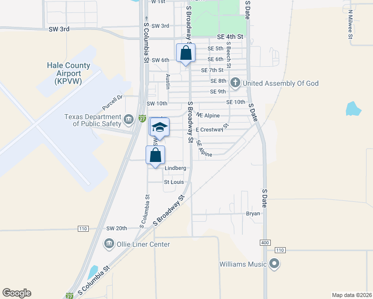 map of restaurants, bars, coffee shops, grocery stores, and more near 1318 South Broadway Street in Plainview