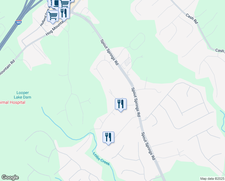 map of restaurants, bars, coffee shops, grocery stores, and more near 6242 Caprice Drive in Flowery Branch