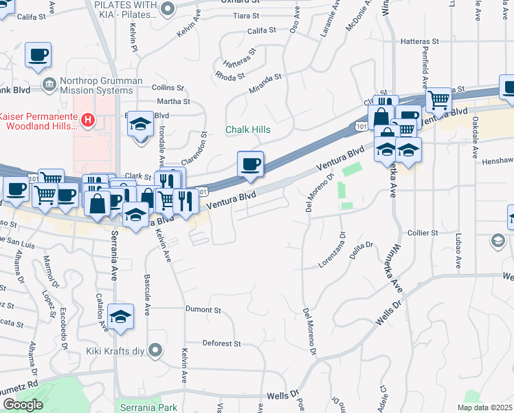 map of restaurants, bars, coffee shops, grocery stores, and more near 20548 Ventura Boulevard in Los Angeles