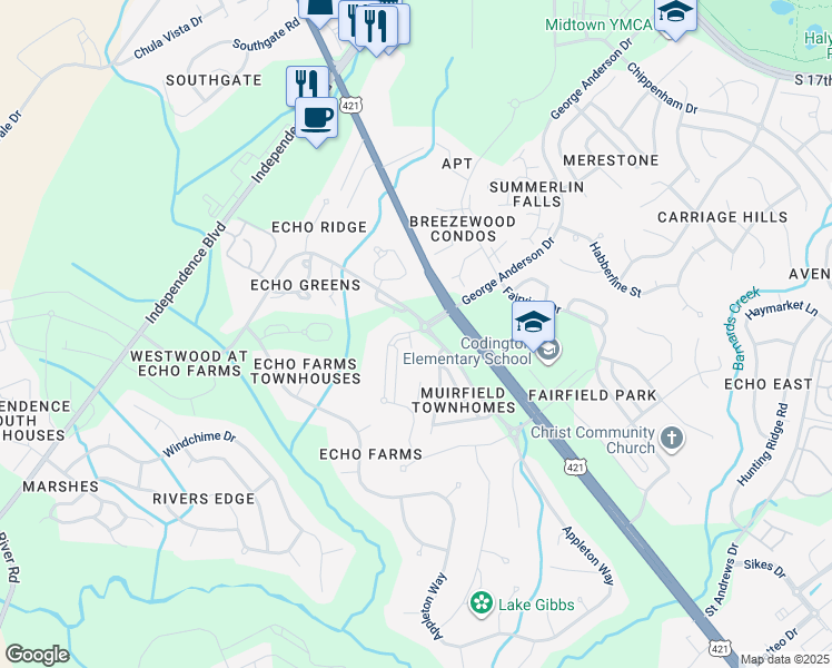 map of restaurants, bars, coffee shops, grocery stores, and more near 3215 Midvale Drive in Wilmington