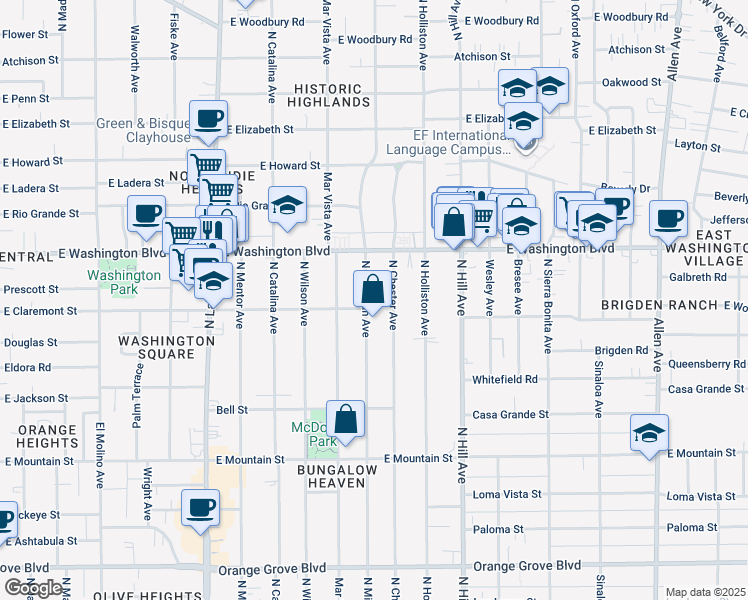 map of restaurants, bars, coffee shops, grocery stores, and more near 1236 North Michigan Avenue in Pasadena