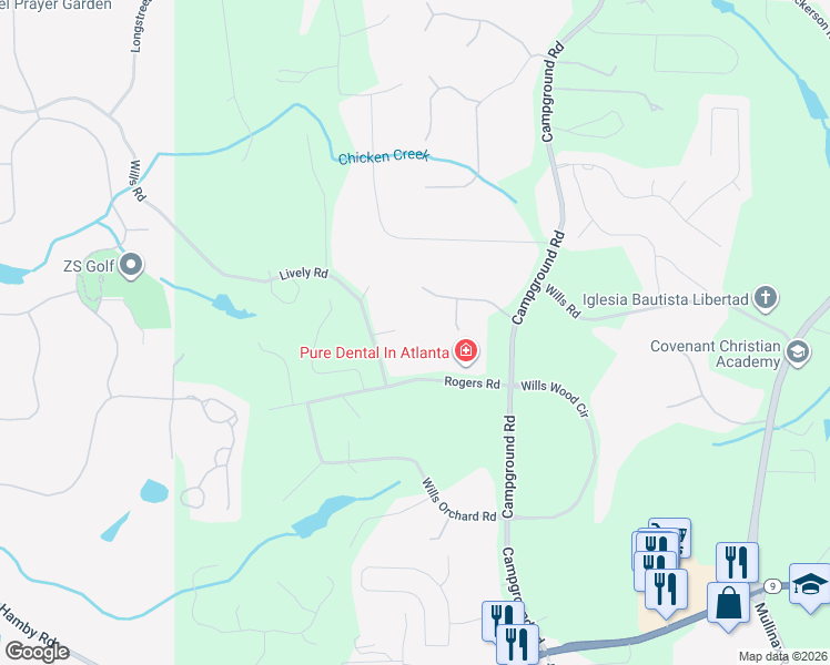map of restaurants, bars, coffee shops, grocery stores, and more near 6090 Lively Court in Cumming